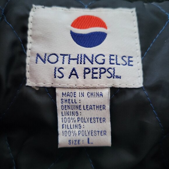 Vintage 90’s PEPSI Men’s L Classic Black Leather Bomber Jacket, Lined, NWOT - Picture 7 of 11